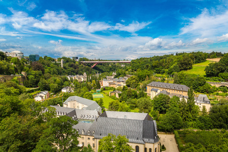 Modern Red bridge in Luxembourg a beautiful summer day, Luxembourgのeditorial素材