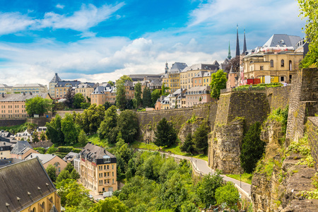Panoramic aerial view of Luxembourg in a beautiful summer day, Luxembourgのeditorial素材