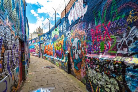 GENT, BELGIUM - JUNE 14, 2016: Graffiti street in Gent in a beautiful summer day, Belgium on June 14, 2016のeditorial素材