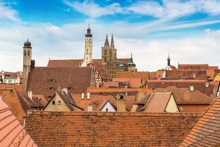 Panoramic aerial view of Rothenburg in a beautiful summer day, Germanyの写真素材