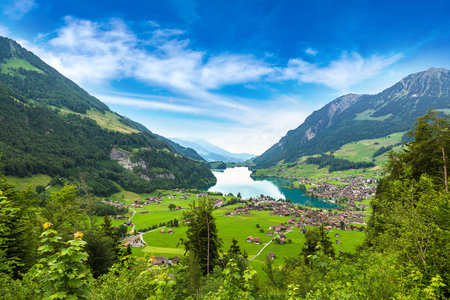 Lungern village in a beautiful summer day, Switzerlandの写真素材
