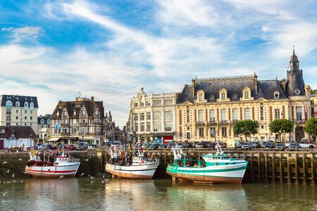Trouville and Touques river and a lot of seagull in a beautiful summer day, Franceのeditorial素材