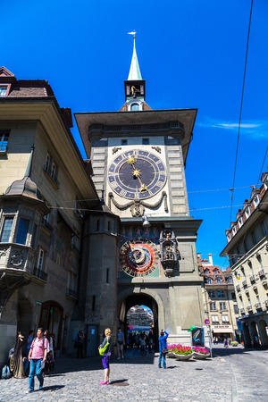 BERN, SWITZERLAND - JUNE 27, 2016: The Zytglogge, old clock tower in Bern in a beautiful summer day, Switzerland on June 27, 2016のeditorial素材