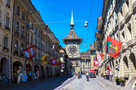 BERN, SWITZERLAND - JUNE 27, 2016: The Zytglogge, old clock tower in Bern in a beautiful summer day, Switzerland on June 27, 2016のeditorial素材