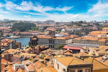 Panoramic aerial view of Porto in a beautiful summer day, Portugalの写真素材