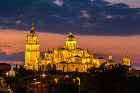 Cathedral in Salamanca in a beautiful summer night, Spainの写真素材