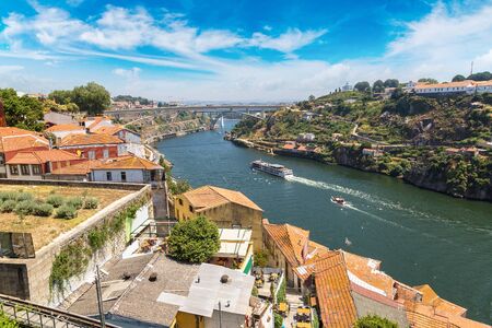 Panoramic aerial view of Porto in a beautiful summer day, Portugalの写真素材