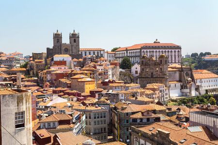 Panoramic aerial view of Porto in a beautiful summer day, Portugalの写真素材