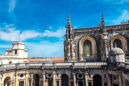Medieval Templar castle in Tomar in a beautiful summer day, Portugalのeditorial素材