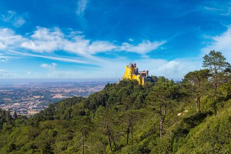 Panoramic view of Pena National Palace in Sintra in a beautiful summer day, Portugalのeditorial素材