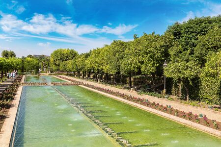 Fountains and Gardens at the Alcazar de los Reyes Cristianos in Cordoba in a beautiful summer day, Spainのeditorial素材