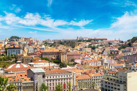 Panoramic aerial view of Lisbon in a beautiful summer day, Portugalのeditorial素材
