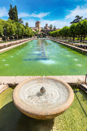 Fountain in the famous gardens of Alcazar de los Reyes Cristianos in Cordoba in a beautiful summer day, Spainのeditorial素材