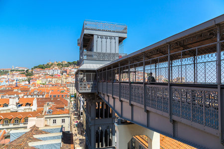 Santa Justa lift built by Raoul Mesnard in 1902 in Lisbon in a beautiful summer day, Portugalの写真素材