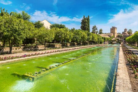 Fountains and Gardens at the Alcazar de los Reyes Cristianos in Cordoba in a beautiful summer day, Spainのeditorial素材