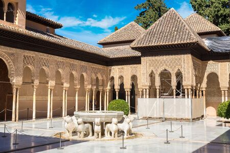 The Court of the Lions in Alhambra palace in Granada in a beautiful summer day, Spainのeditorial素材