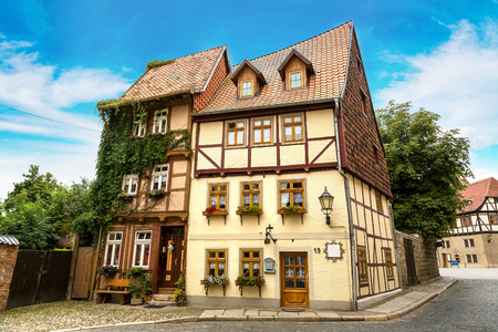 Historic houses in Quedlinburg in a beautiful summer day, Germanyのeditorial素材