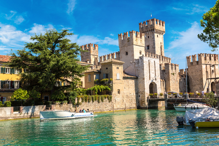 Scaliger castle in Sirmione on lake Garda in a beautiful summer day, Italyのeditorial素材