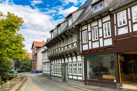 Historical street in Goslar in a beautiful summer day, Germanyのeditorial素材