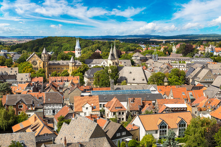 Panoramic aerial view of Goslar in a beautiful summer day, Germanyのeditorial素材