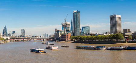 Cityscape of London and Blackfriars Bridge in a beautiful summer day, England, United Kingdom