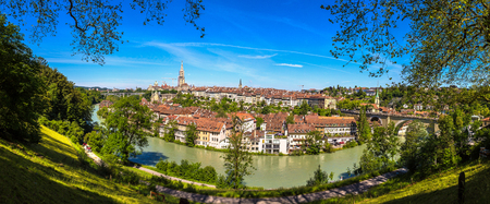 Panoramic view of Bern and Berner Munster cathedral in a beautiful summer day, Switzerlandの写真素材