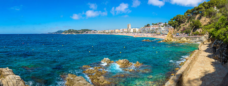 Panorama of Rocks on the coast of Lloret de Mar in a beautiful summer day, Costa Brava, Catalonia, Spainの写真素材