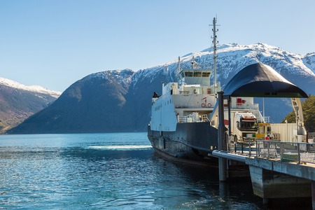 Ferry ship in Norway in a sunny dayのeditorial素材