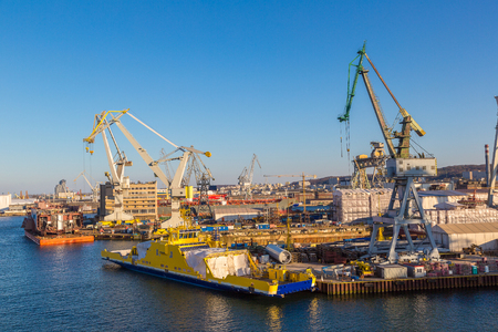 Deepwater container terminal in Gdansk during loading in Gdansk, Poland in a summer dayの写真素材