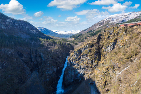 Beautiful waterfall in Norway in a sunny dayの写真素材
