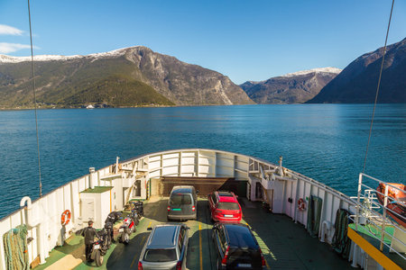 Ferry ship in Norway in a sunny dayの写真素材