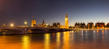 The Big Ben, the Houses of Parliament and Westminster bridge in London in a beautiful summer night, England, United Kingdomのeditorial素材