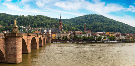 Panorama of Old bridge in Heidelberg in a beautiful summer day, Germanyのeditorial素材