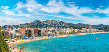 Beaches in Lloret de Mar in a beautiful summer day, Costa Brava, Catalonia, Spainのeditorial素材
