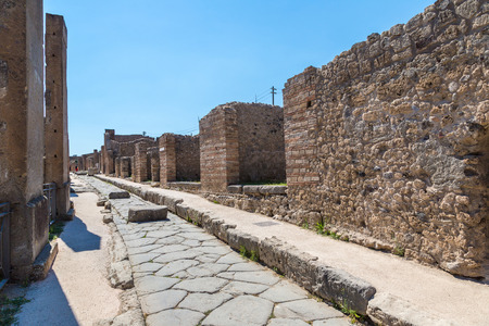 Pompeii city destroyed in 79BC by the eruption of volcano Vesuvius, Italy in a beautiful summer dayのeditorial素材