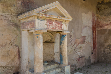 The antique villa in Pompeii city destroyed in 79BC by the eruption of volcano Vesuvius, Italy in a beautiful summer dayのeditorial素材