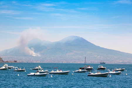 Napoli (Naples) and volcano Vesuvius in the background in a beautiful summer day, Italyの写真素材