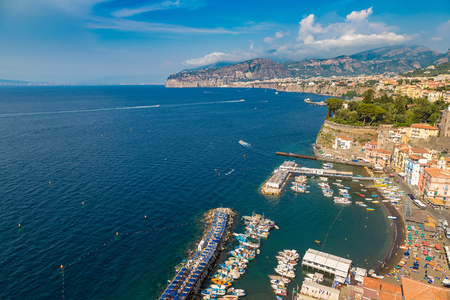 Panoramic aerial view of Sorrento, the Amalfi Coast in Italy in a beautiful summer dayの写真素材