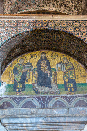 ISTANBUL, TURKEY - JULY 26, 2017: Jesus figure in Hagia Sophia interior in Istanbul, Turkey in a beautiful summer dayのeditorial素材