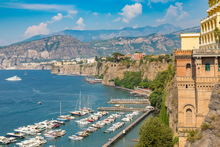 Panoramic aerial view of Sorrento, the Amalfi Coast in Italy in a beautiful summer dayの写真素材