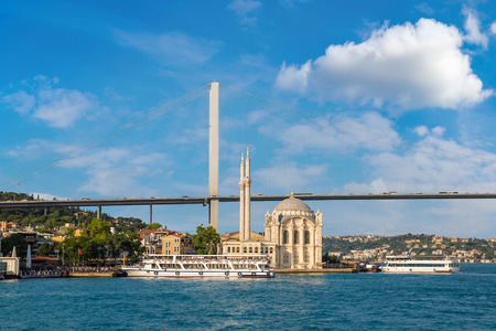 Bosporus bridge connecting Europe and Asia in Istanbul, Turkey in a beautiful summer dayのeditorial素材