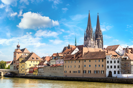 Regensburg and Cathedral, Germany in a beautiful summer dayの写真素材