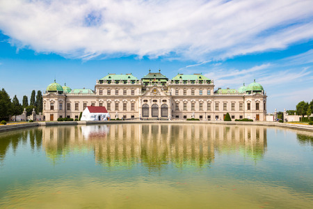 Fountain and Belvedere Palace in Vienna, Austria in a beautiful summer dayのeditorial素材
