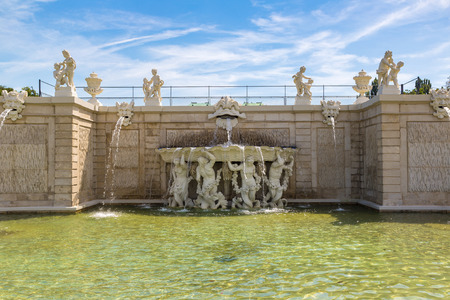 Fountain and Belvedere garden in Vienna, Austria in a beautiful summer dayのeditorial素材