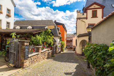 RUDESHEIM, GERMANY - JUNE 30, 2016: Old architecture of Rudesheim near the river Rhine, Germany on June 30, 2016のeditorial素材