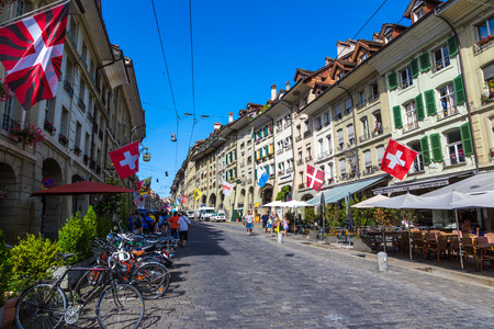 BERN, SWITZERLAND - JULY 25, 2017: Old street in Bern in a beautiful summer day, Switzerlandのeditorial素材