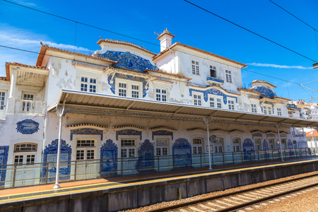 Railway station in Aveiro, Portugal in a beautiful summer dayのeditorial素材