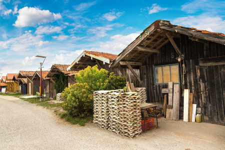 Oyster village in Arcachon Bay, France in a beautiful summer dayの写真素材