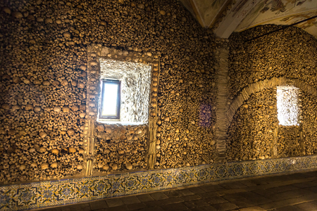 EVORA, PORTUGAL - JULY 25, 2017: Capela dos Ossos (Chapel of Bones) in Evora, Portugal in a beautiful summer dayのeditorial素材