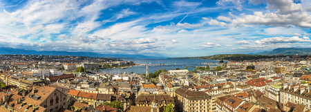 Panoramic aerial view of Geneva in a beautiful summer day, Switzerlandの写真素材